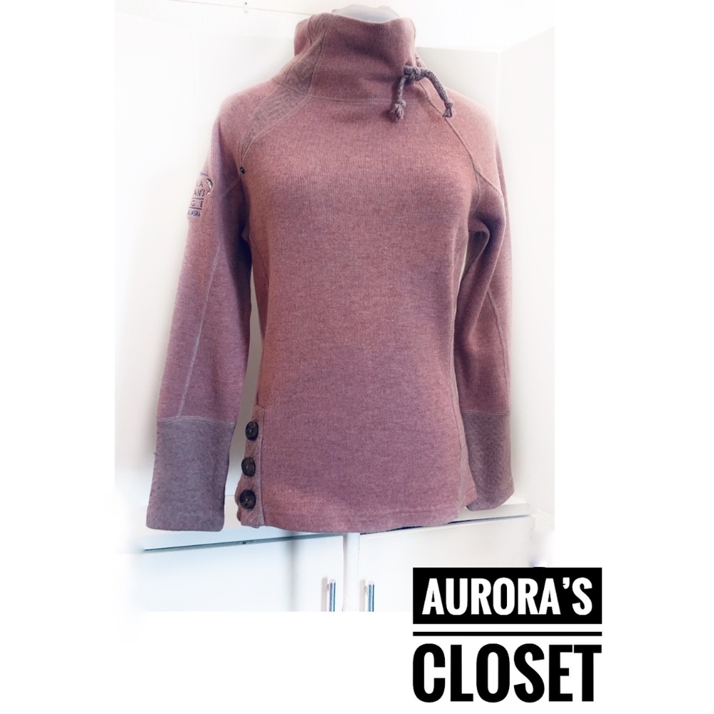 Prana XS Pink Pullover Sweater Alaska Bristol Bay Mock Neck